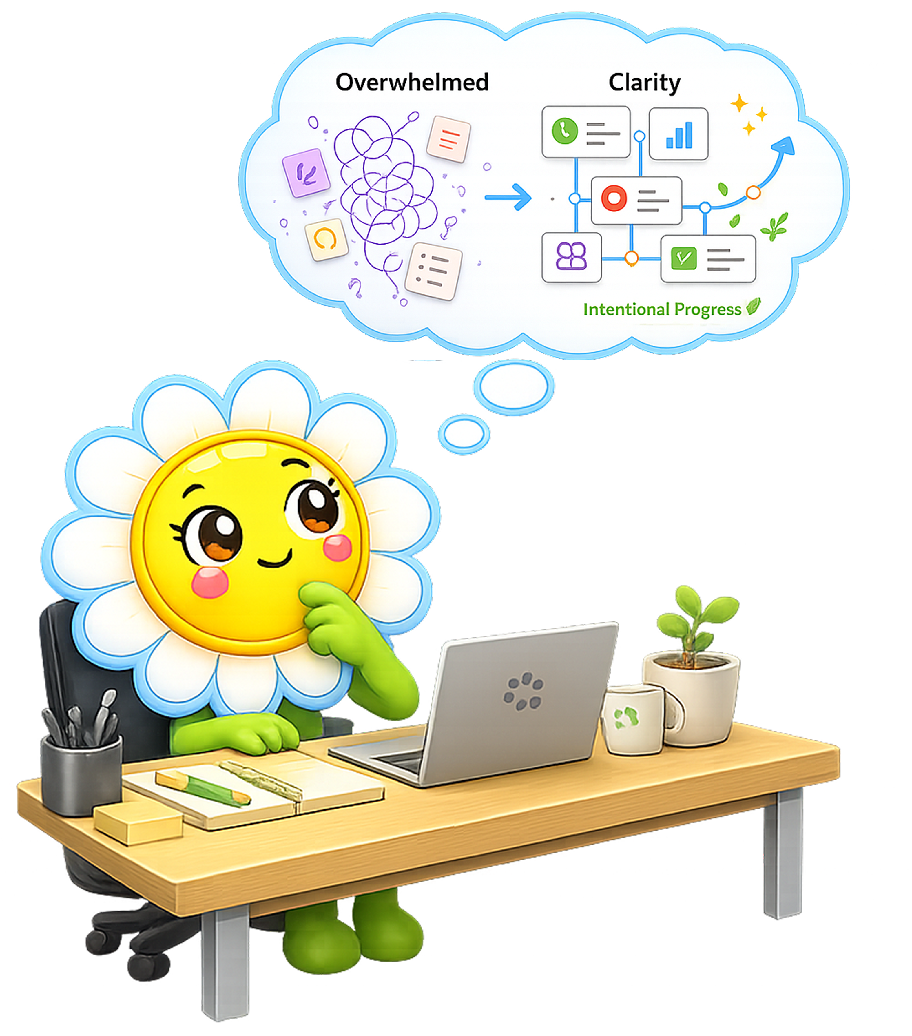 Illustration of Sunny reflecting: from scattered notes to intentional progress